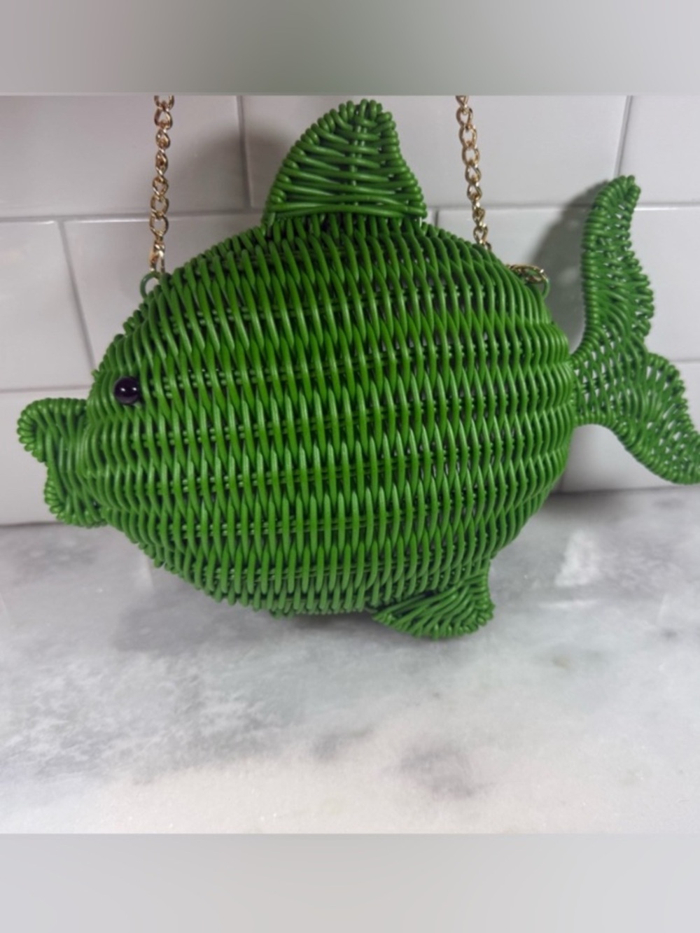 Tommy Bahama Green Wicker Fish Crossbody Bag